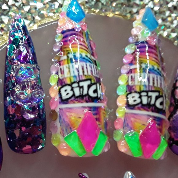 *LIVIN THAT SAVAGE LIFE* Handmade Hard Gel XXL Stiletto Press On Nails - Picture 8 of 12